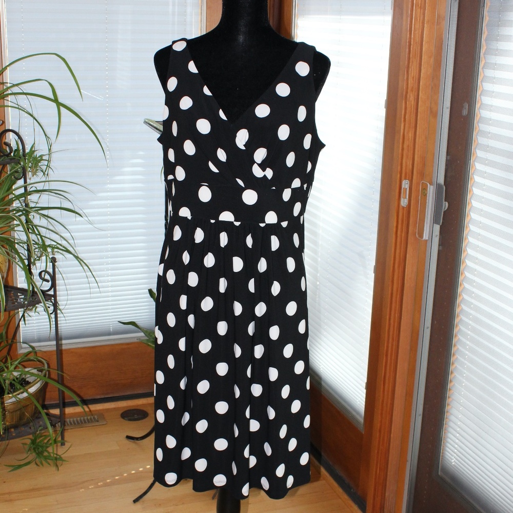 Chaps Black and white Polka Dot Dress Sz X-Large
